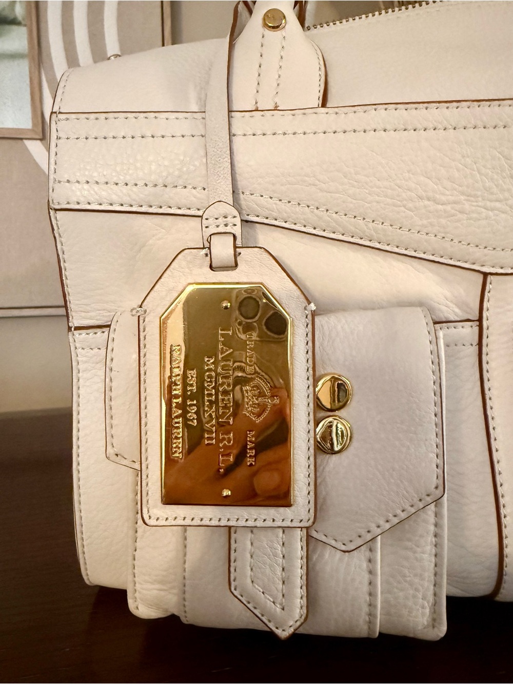 Lauren Ralph White Leather Satchel with Gold-Tone Accents - Picture 2 of 5